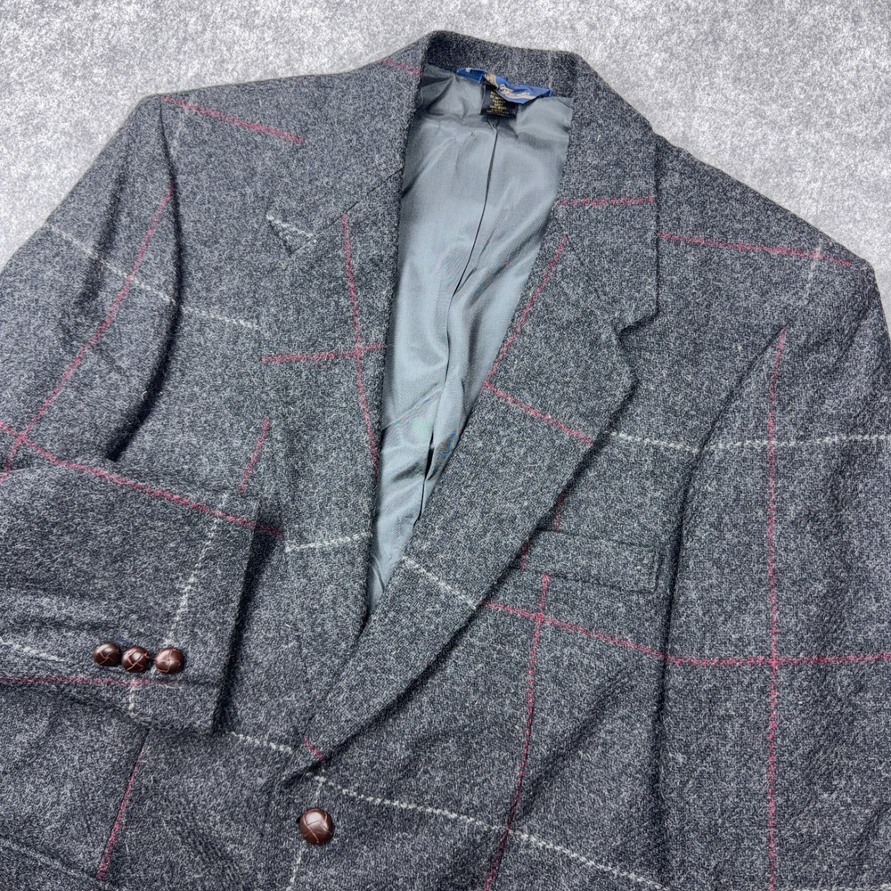 VTG‎ WFF Farah Blazer Men 38R Gray Windowpane Plaid Wool Tweed Sport Coat NEW